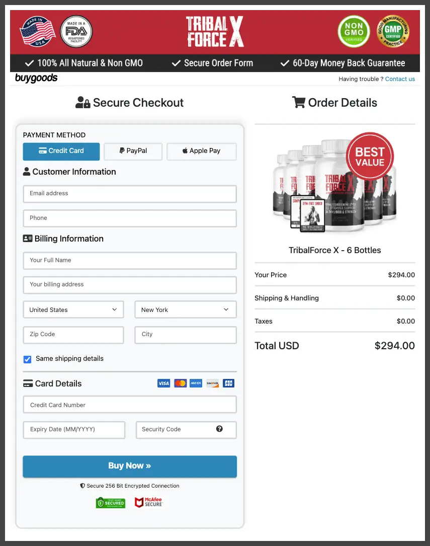 TribalForce X Official Website Secure Order Page